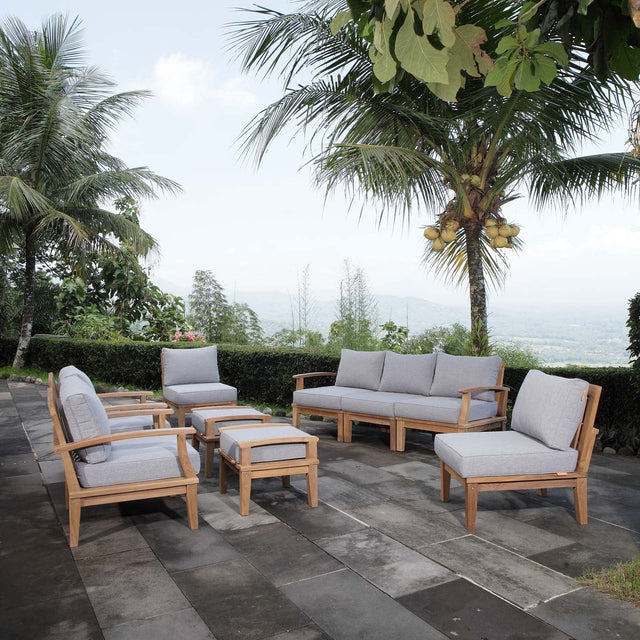 Marina Natural/Gray 9 Piece Outdoor Patio Teak Set - Ornate Home
