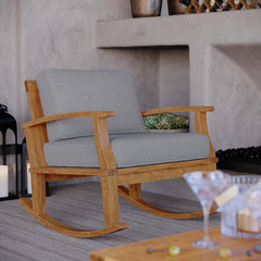 Marina Natural/Gray Outdoor Patio Teak Rocking Chair - Ornate Home
