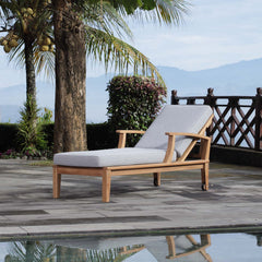 Marina Natural/Gray Outdoor Patio Teak Single Chaise - Ornate Home