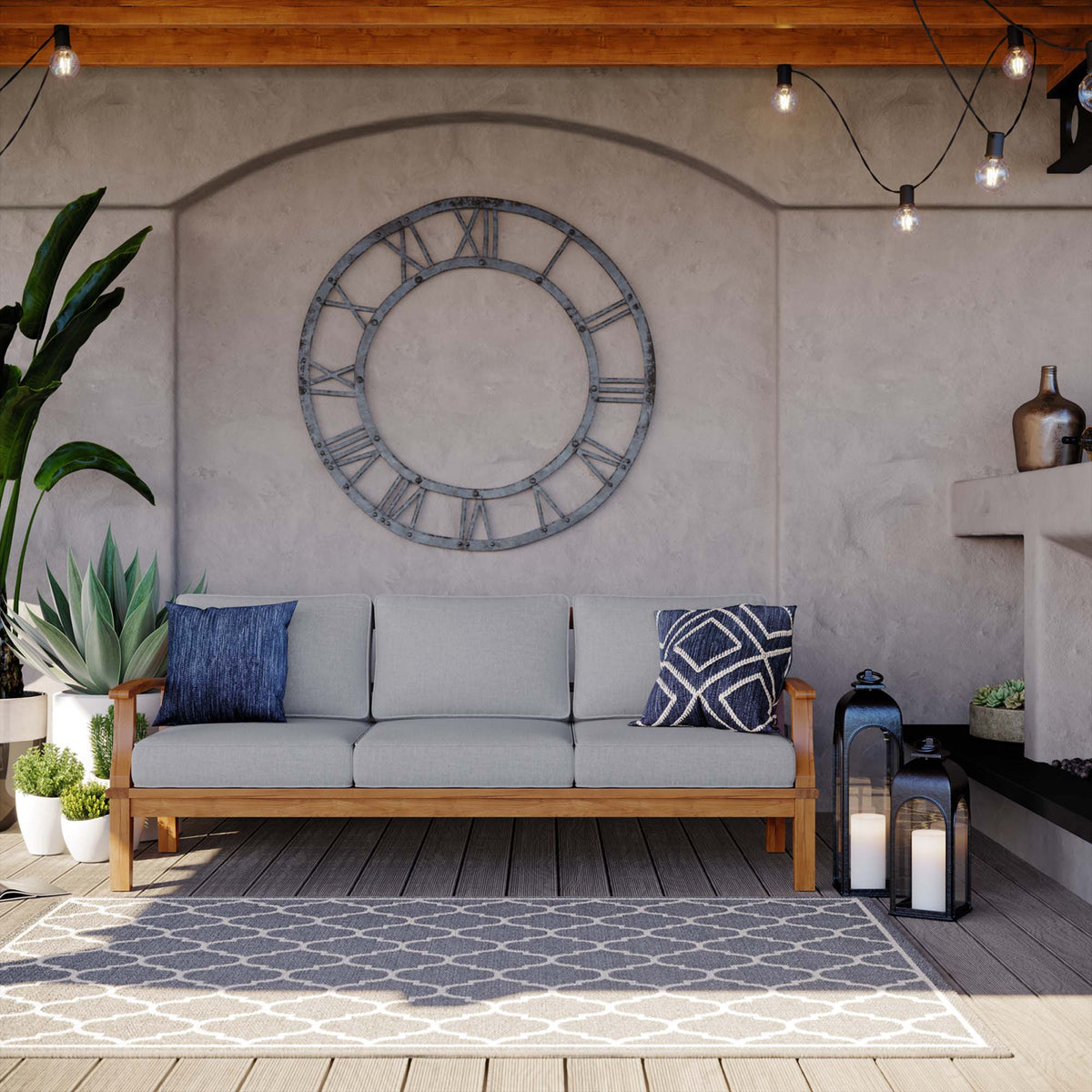 Marina Natural/Gray Outdoor Patio Teak Sofa - Ornate Home