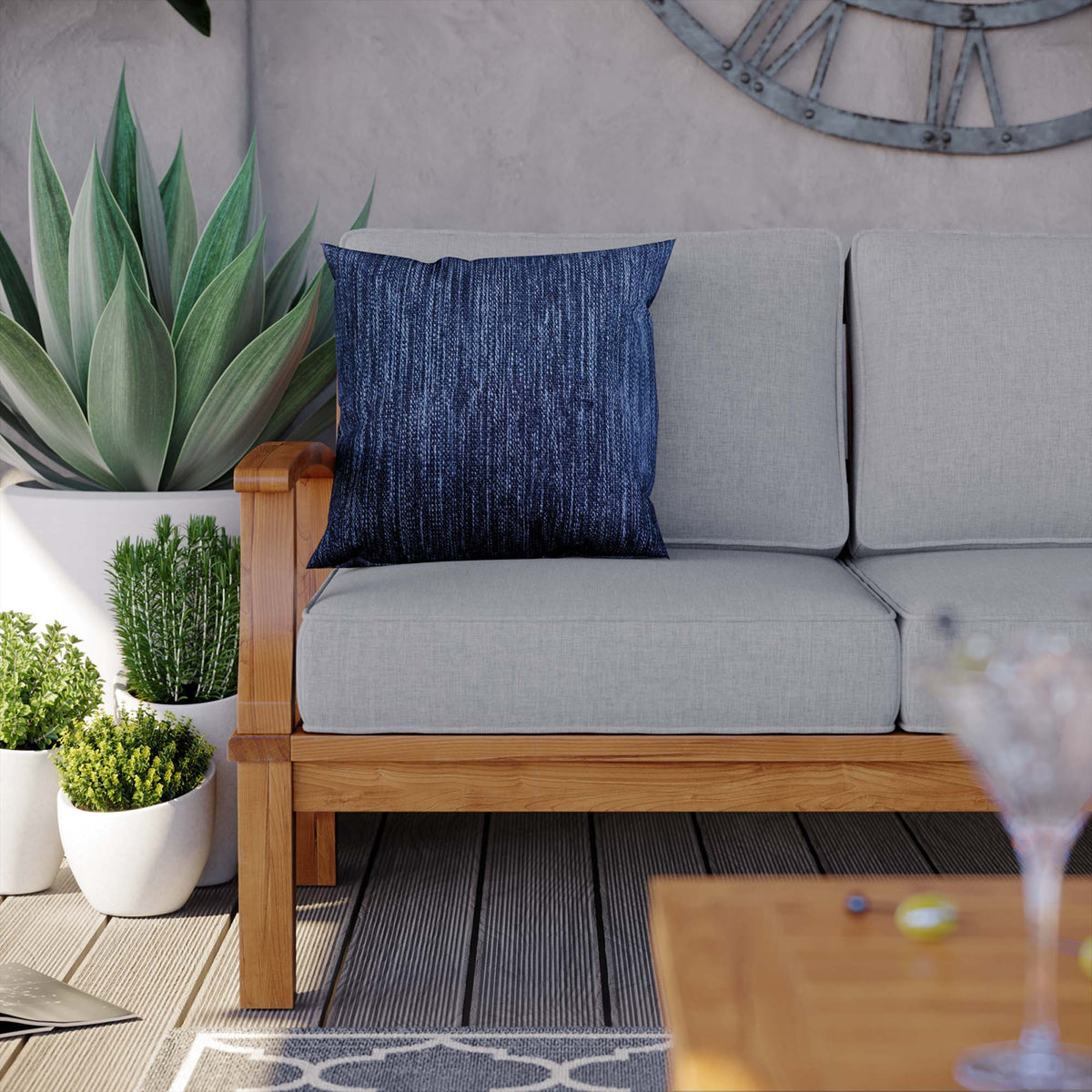 Marina Natural/Gray Outdoor Patio Teak Sofa - Ornate Home