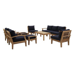 Marina Natural/Navy 10 Piece Outdoor Patio Teak Set - 150x120" - Ornate Home