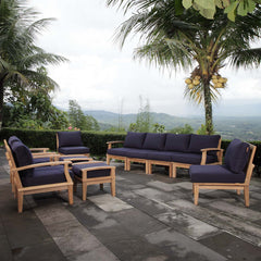 Marina Natural/Navy 10 Piece Outdoor Patio Teak Set - 193x118" - Ornate Home