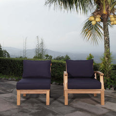 Marina Natural/Navy 2 Piece Outdoor Patio Teak Set - 31.5x65" - Ornate Home