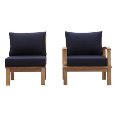 Marina Natural/Navy 2 Piece Outdoor Patio Teak Set - 31.5x65" - Ornate Home
