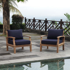 Marina Natural/Navy 2 Piece Outdoor Patio Teak Set - 32.5x45" - Ornate Home