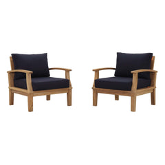 Marina Natural/Navy 2 Piece Outdoor Patio Teak Set - 32.5x45" - Ornate Home