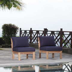 Marina Natural/Navy 2 Piece Outdoor Patio Teak Set - 32.5x53" - Ornate Home