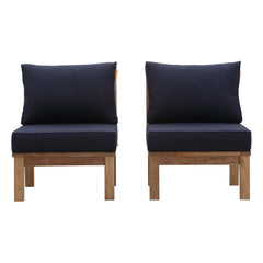 Marina Natural/Navy 2 Piece Outdoor Patio Teak Set - 32.5x53" - Ornate Home