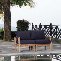 Marina Natural/Navy 2 Piece Outdoor Patio Teak Set - 32.5x57" - Ornate Home