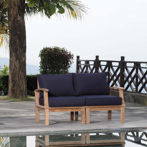Marina Natural/Navy 2 Piece Outdoor Patio Teak Set - 32.5x57" - Ornate Home