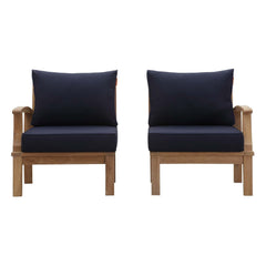Marina Natural/Navy 2 Piece Outdoor Patio Teak Set - 32.5x57" - Ornate Home