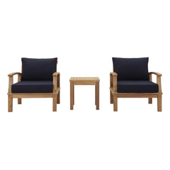 Marina Natural/Navy 3 Piece Outdoor Patio Teak Set - 31.5x84.5" - Ornate Home