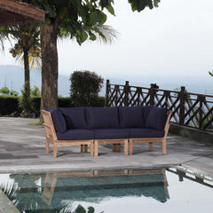 Marina Natural/Navy 3 Piece Outdoor Patio Teak Set - 36x97.5" - Ornate Home