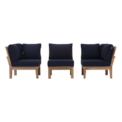 Marina Natural/Navy 3 Piece Outdoor Patio Teak Set - 36x97.5" - Ornate Home