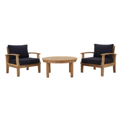 Marina Natural/Navy 3 Piece Outdoor Patio Teak Set - 40x105" - Ornate Home