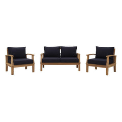 Marina Natural/Navy 3 Piece Outdoor Patio Teak Set - 97.5x119.5" - Ornate Home
