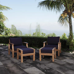 Marina Natural/Navy 4 Piece Outdoor Patio Teak Set - 55x65" - Ornate Home