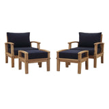 Marina Natural/Navy 4 Piece Outdoor Patio Teak Set - 55x65" - Ornate Home