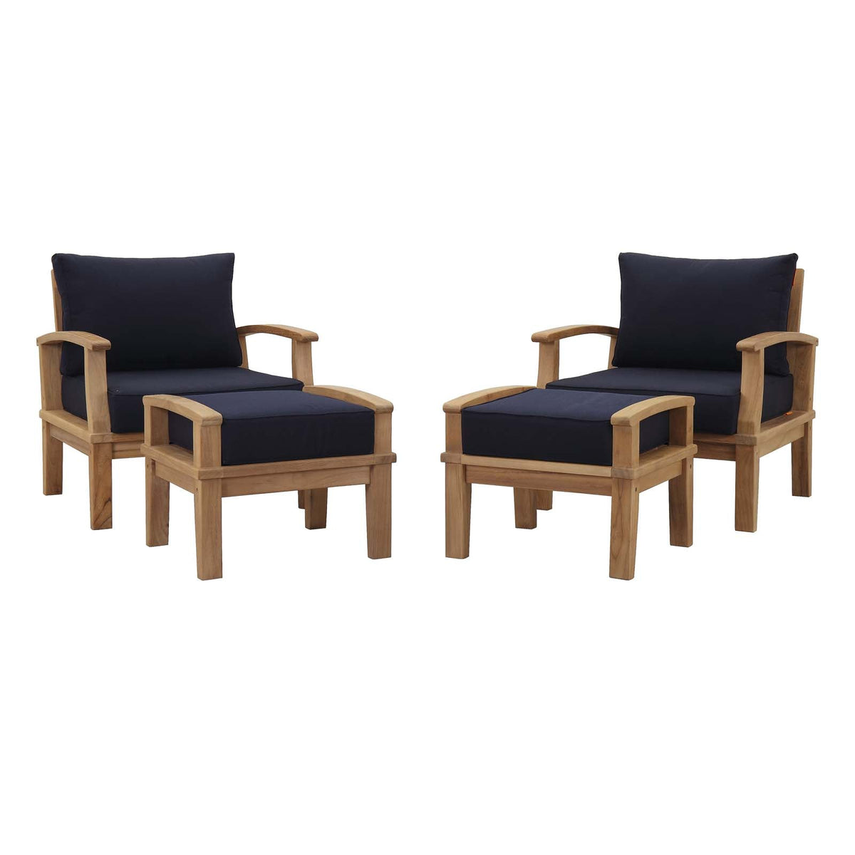 Marina Natural/Navy 4 Piece Outdoor Patio Teak Set - 55x65" - Ornate Home