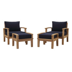 Marina Natural/Navy 4 Piece Outdoor Patio Teak Set - 55x65" - Ornate Home