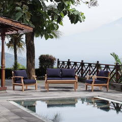 Marina Natural/Navy 4 Piece Outdoor Patio Teak Set - 56x110" - Ornate Home
