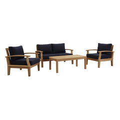 Marina Natural/Navy 4 Piece Outdoor Patio Teak Set - 56x110" - Ornate Home