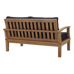 Marina Natural/Navy 4 Piece Outdoor Patio Teak Set - 56x110" - Ornate Home