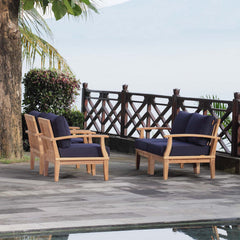 Marina Natural/Navy 4 Piece Outdoor Patio Teak Set - 65x86.5" - Ornate Home
