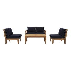 Marina Natural/Navy 5 Piece Outdoor Patio Teak Set - 64x120" - Ornate Home