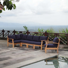 Marina Natural/Navy 6 Piece Outdoor Patio Teak Set - 65x120" - Ornate Home