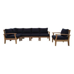 Marina Natural/Navy 6 Piece Outdoor Patio Teak Set - 65x120" - Ornate Home