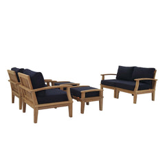 Marina Natural/Navy 6 Piece Outdoor Patio Teak Set - 65x86.5" - Ornate Home