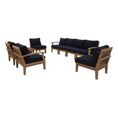 Marina Natural/Navy 8 Piece Outdoor Patio Teak Set - 193x118" - Ornate Home
