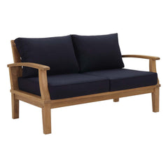 Marina Natural/Navy 8 Piece Outdoor Patio Teak Set - 54.5x160.5" - Ornate Home