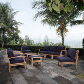 Marina Natural/Navy 9 Piece Outdoor Patio Teak Set - Ornate Home