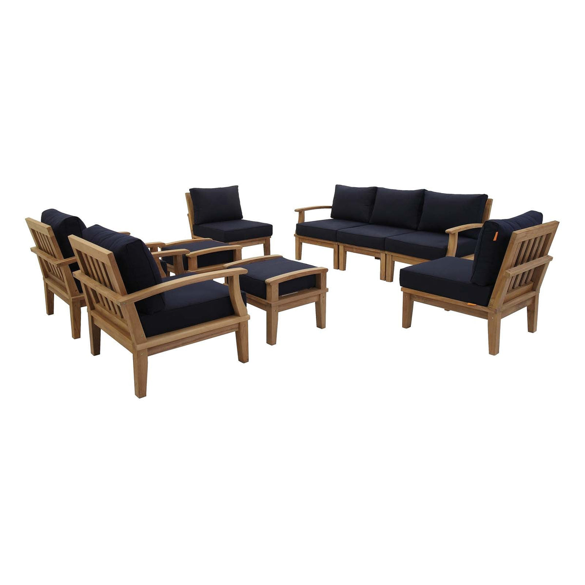 Marina Natural/Navy 9 Piece Outdoor Patio Teak Set - Ornate Home