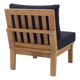 Marina Natural/Navy Armless Outdoor Patio Teak Sofa - Ornate Home