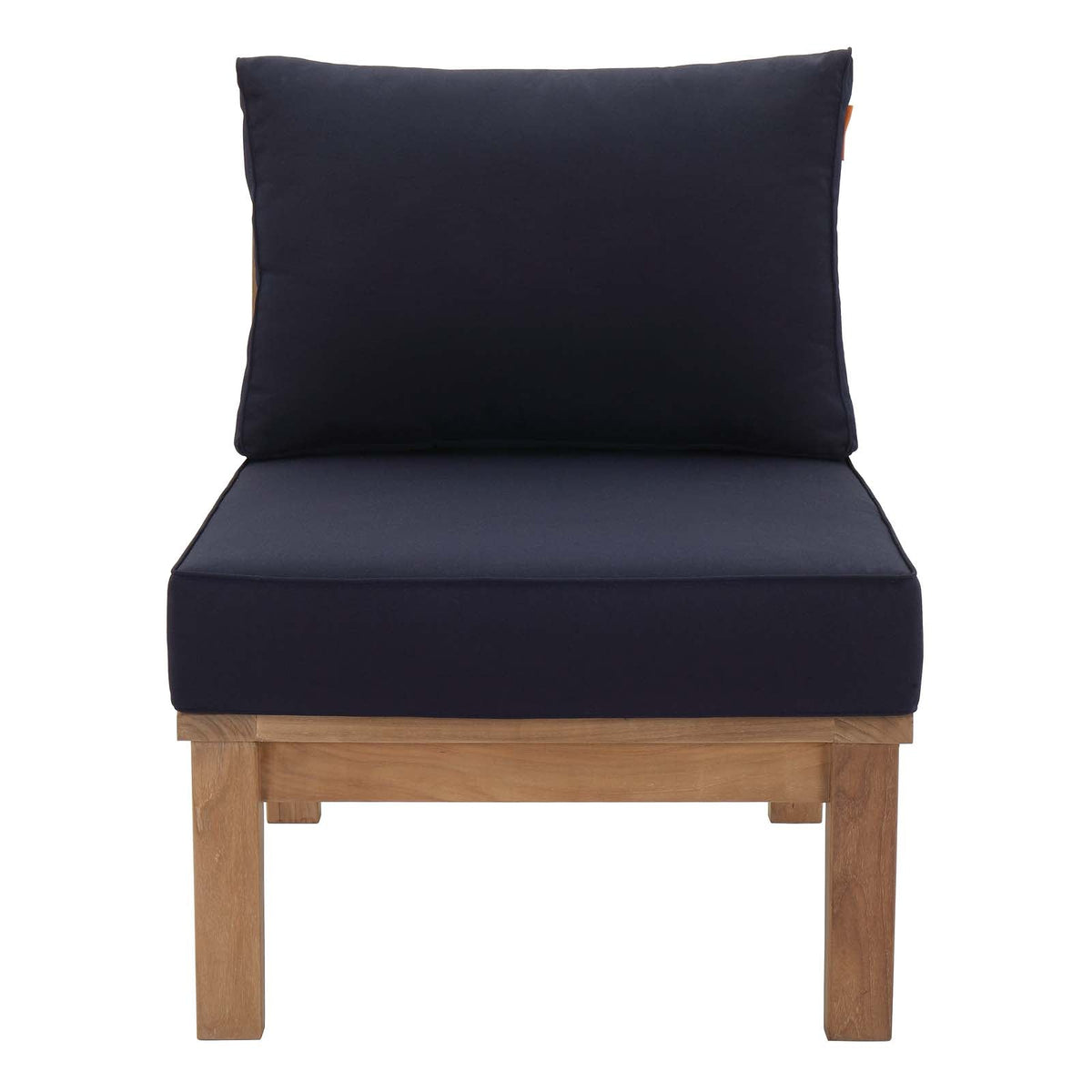Marina Natural/Navy Armless Outdoor Patio Teak Sofa - Ornate Home