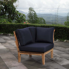 Marina Natural/Navy Outdoor Patio Teak Corner Sofa - Ornate Home