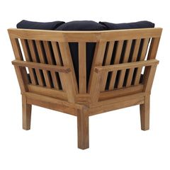 Marina Natural/Navy Outdoor Patio Teak Corner Sofa - Ornate Home