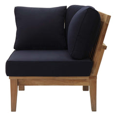 Marina Natural/Navy Outdoor Patio Teak Corner Sofa - Ornate Home