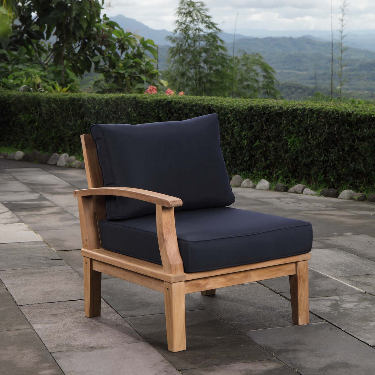 Marina Natural/Navy Outdoor Patio Teak Left-Facing Sofa - Ornate Home