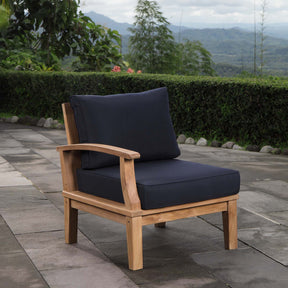 Marina Natural/Navy Outdoor Patio Teak Left-Facing Sofa - Ornate Home