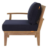 Marina Natural/Navy Outdoor Patio Teak Left-Facing Sofa - Ornate Home