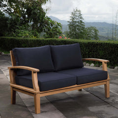 Marina Natural/Navy Outdoor Patio Teak Loveseat - Ornate Home