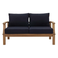Marina Natural/Navy Outdoor Patio Teak Loveseat - Ornate Home