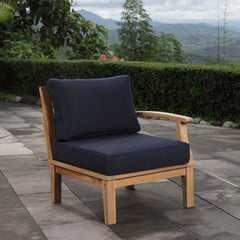 Marina Natural/Navy Outdoor Patio Teak Right-Facing Sofa - Ornate Home