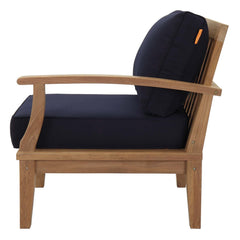Marina Natural/Navy Outdoor Patio Teak Right-Facing Sofa - Ornate Home