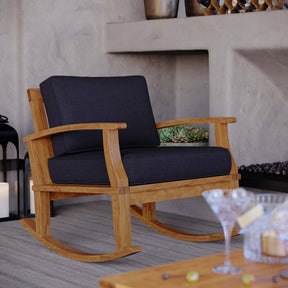 Marina Natural/Navy Outdoor Patio Teak Rocking Chair - Ornate Home